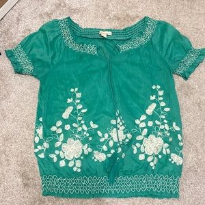 Green Floral Top With Tassels